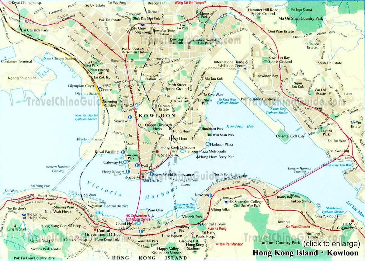 во центарот на градот Хонг Конг мапа